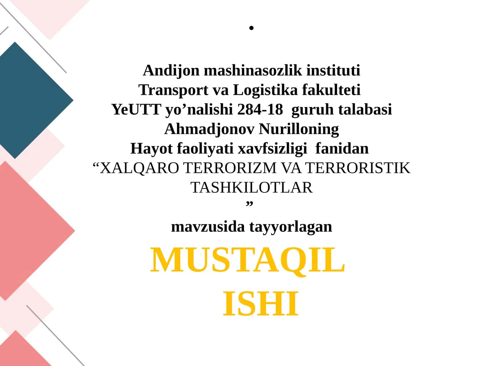 "XALQARO TERRORIZM VA TERRORISTIK TASHKILOTLAR" 1