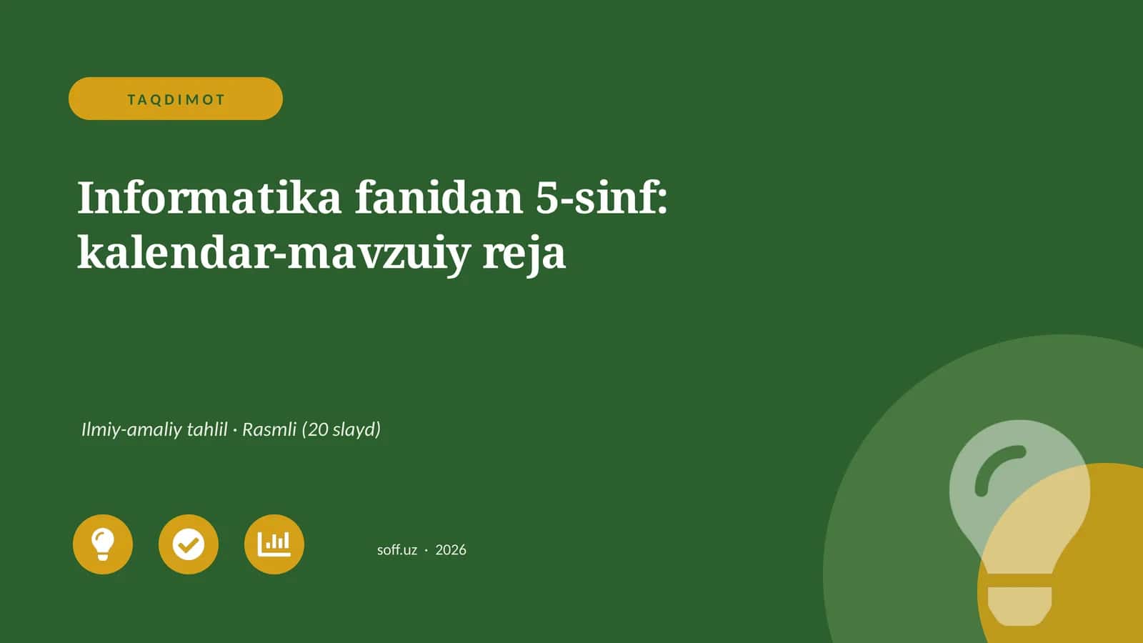 Informatika fanidan 5-sinf: kalendar-mavzuiy reja 1