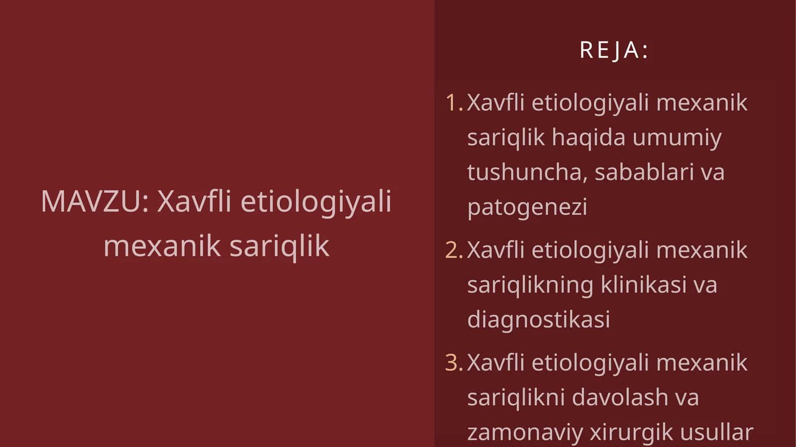 Xavfli etiologiyali mexanik sariqlik 1
