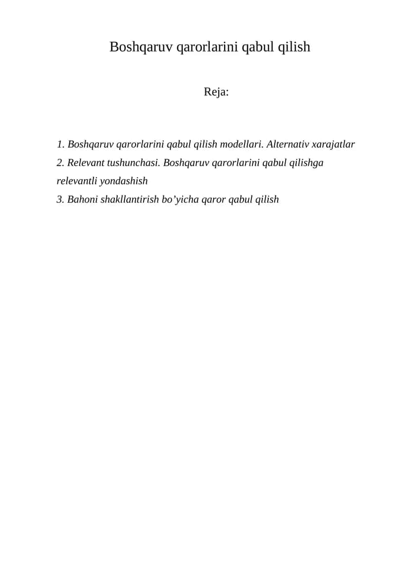 Boshqaruv qarorlarini qabul qilish modellari 1