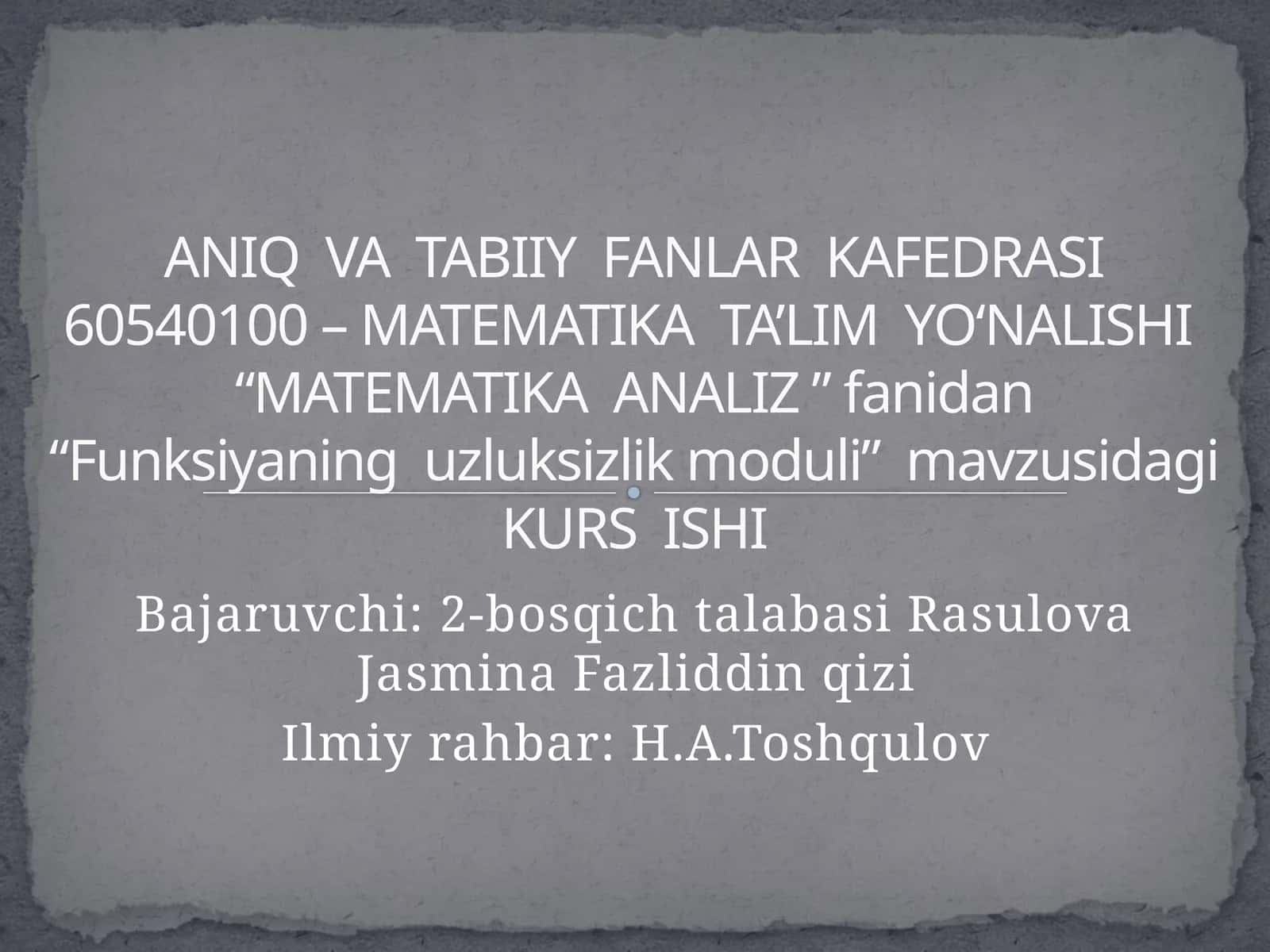 Funksiyaning Uzluksizlik Moduli 1