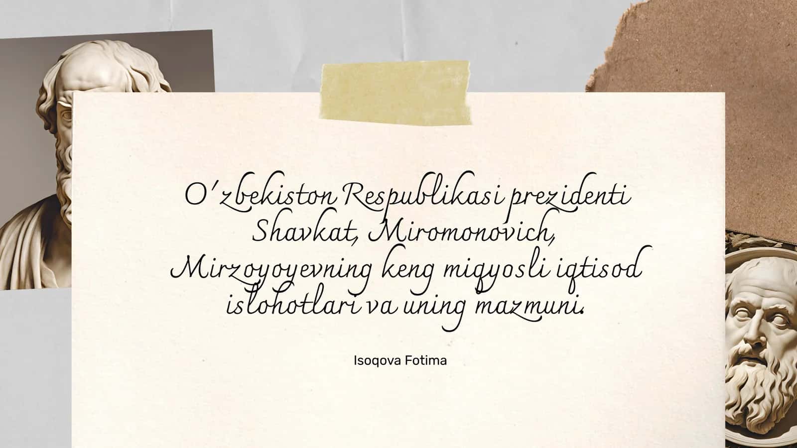 O'zbekiston Respublikasi prezidenti Shavkat Miromonovich Mirzoyoyevning keng miqyosli iqtisod islohotlari va uning mazmuni 1