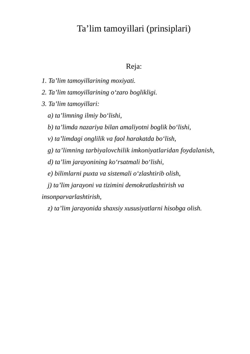 Ta’lim tamoyillari (prinsiplari) 1