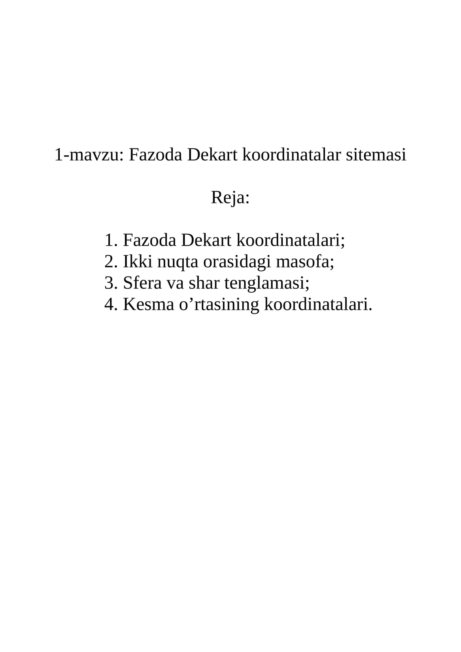 Fazoda Dekart koordinatalar sitemasi 1