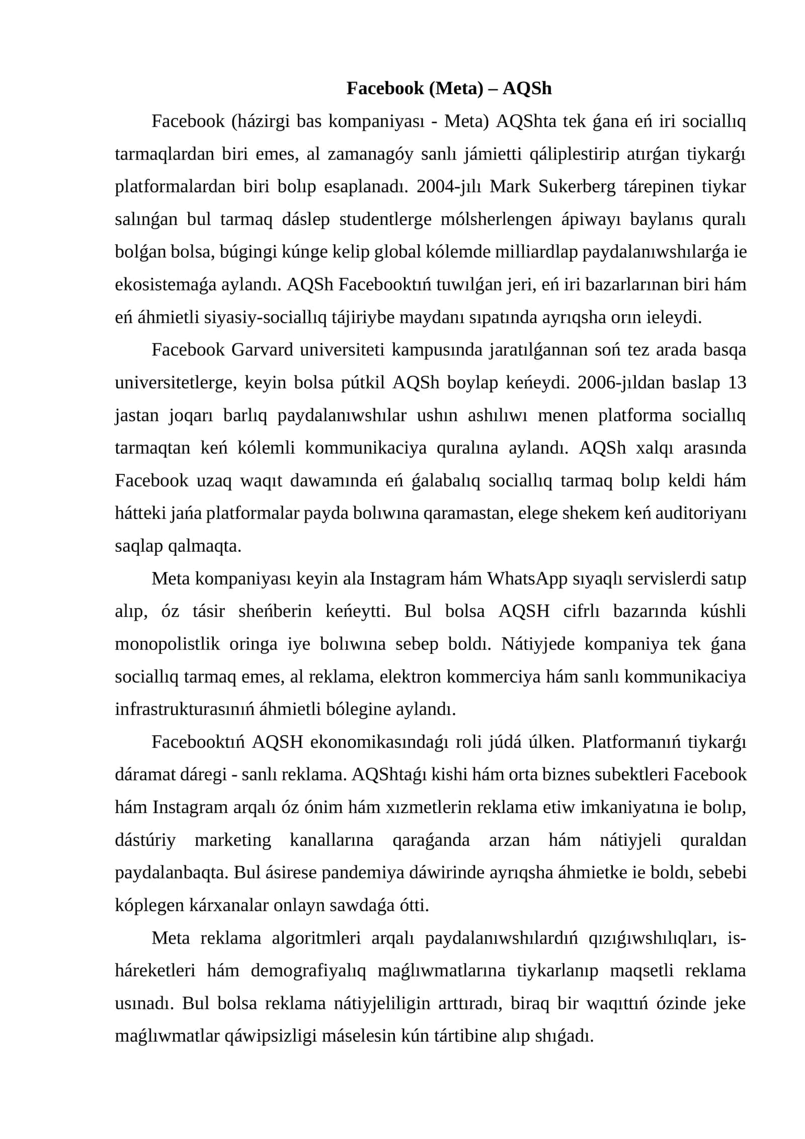 Facebook (Meta) – AQSh 1