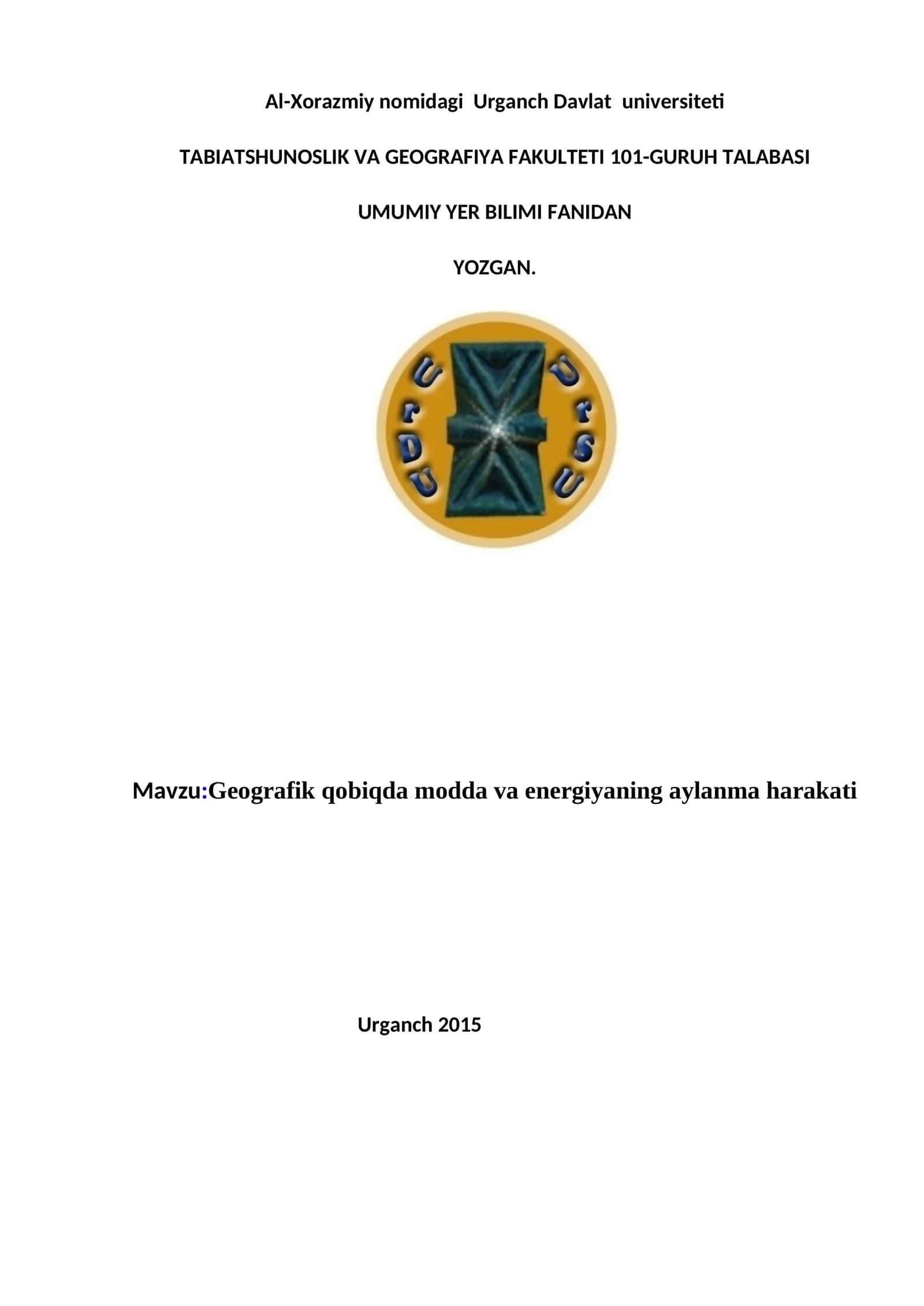 Geografik qobiqda modda va energiyaning aylanma harakati 1
