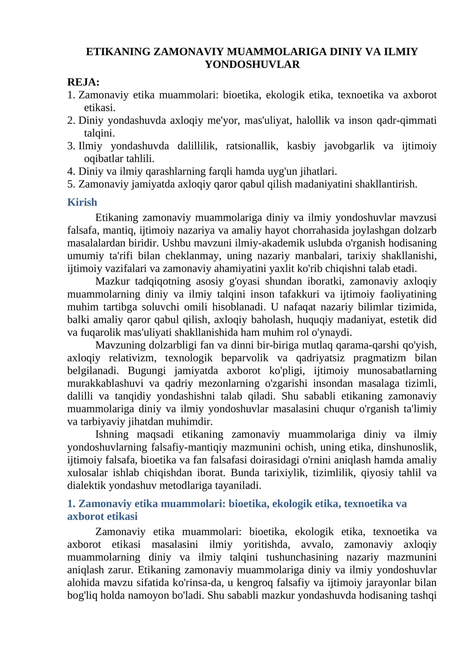 Zamonaviy Etikaning Muammolari 1