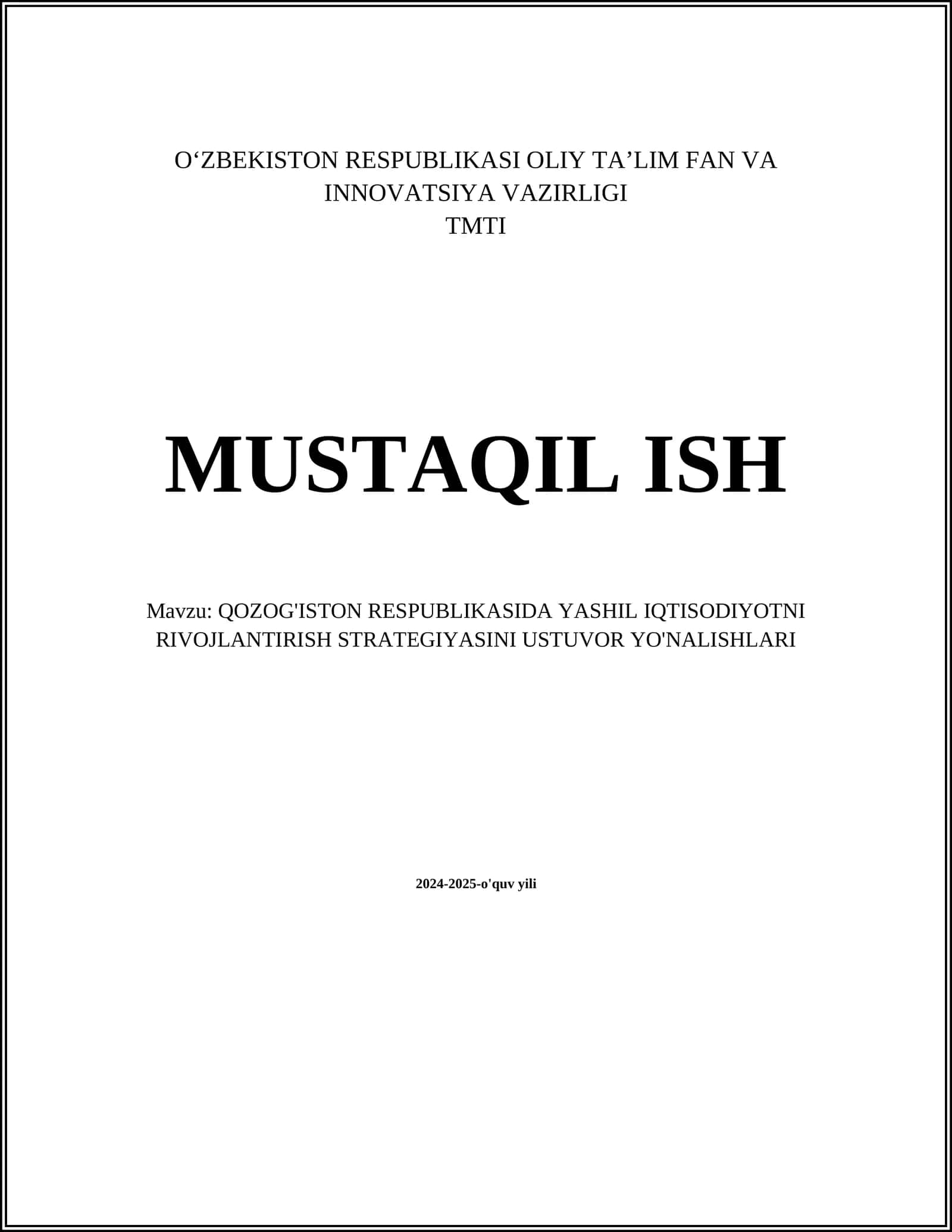 QOZOG'ISTON RESPUBLIKASIDA YASHIL IQTISODIYOTNI RIVOJLANTIRISH STRATEGIYASINI USTUVOR YO'NALISHLARI 1