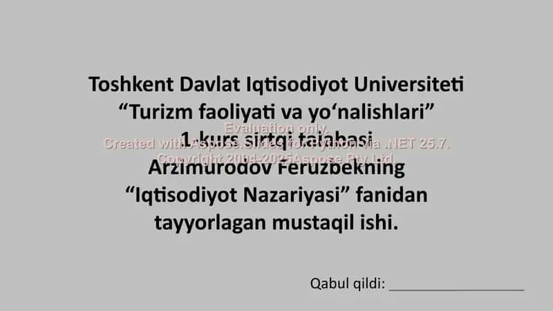 Arzimurodov Feruzbekning “Iqtisodiyot Nazariyasi” fanidan tayyorlagan mustaqil ishi 1