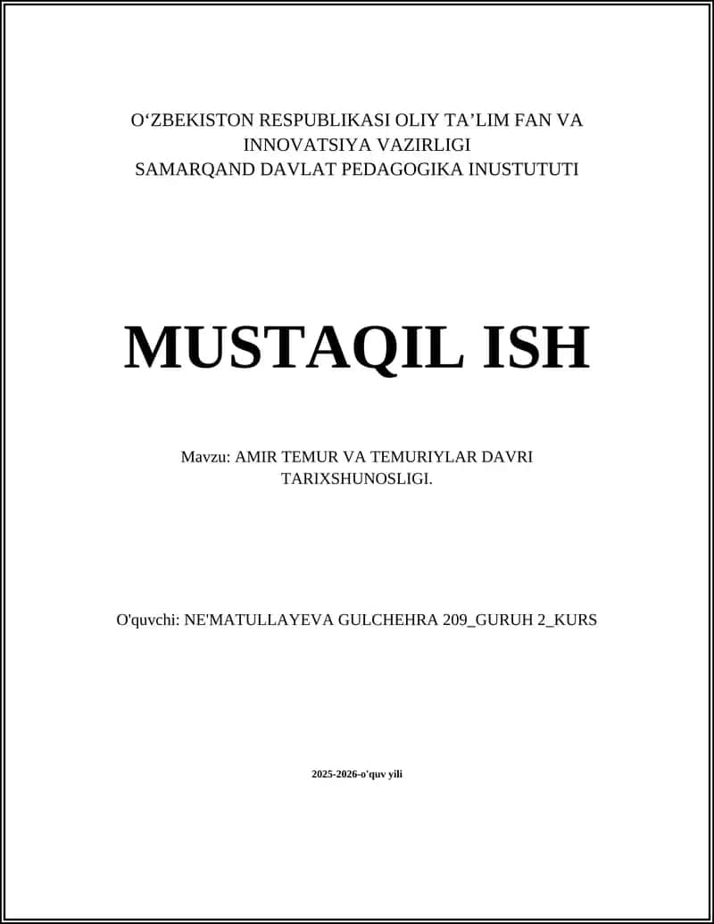 AMIR TEMUR VA TEMURIYLAR DAVRI TARIXSHUNOSLIGI 1