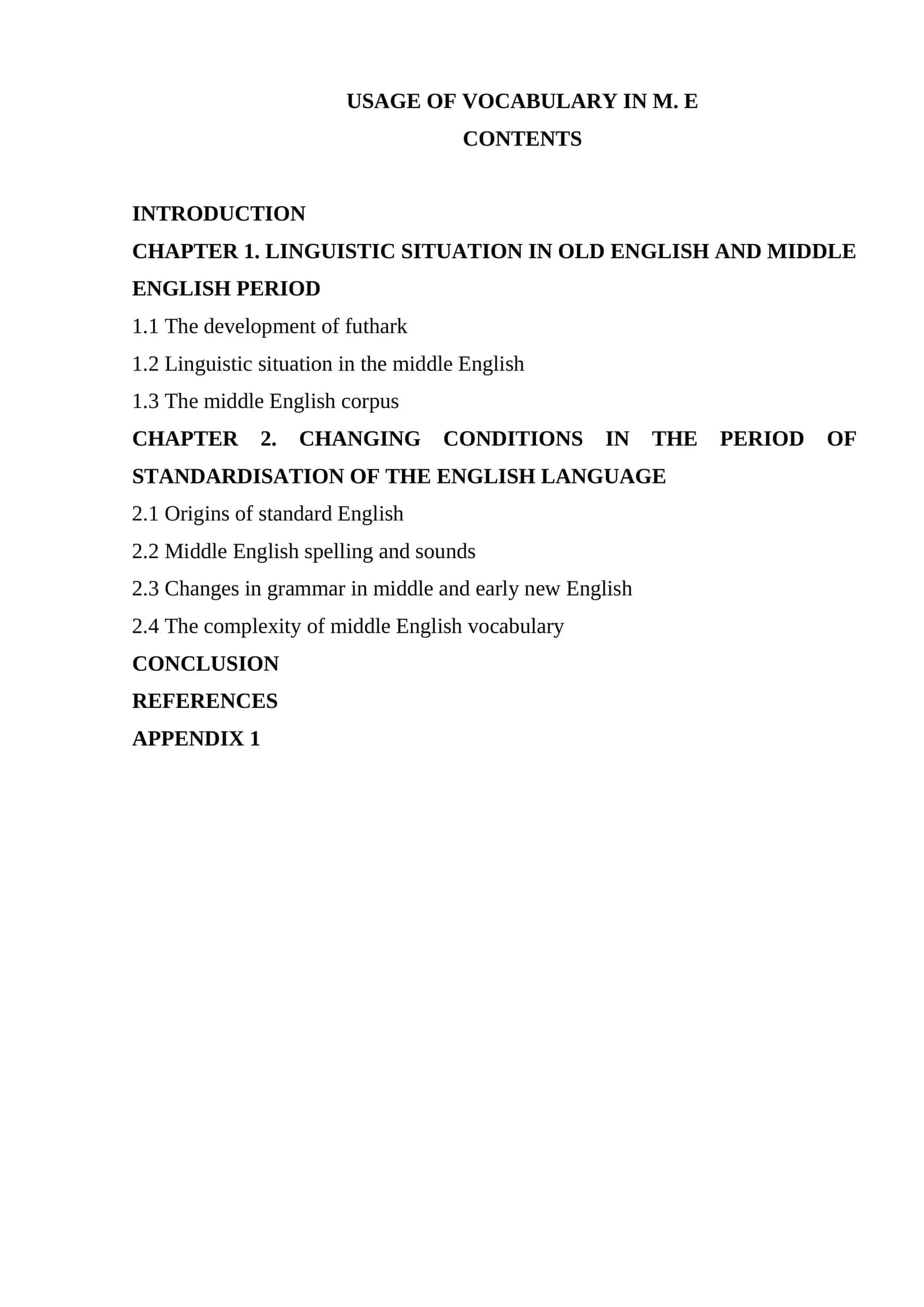 Usage of vocabulary in M. E 1