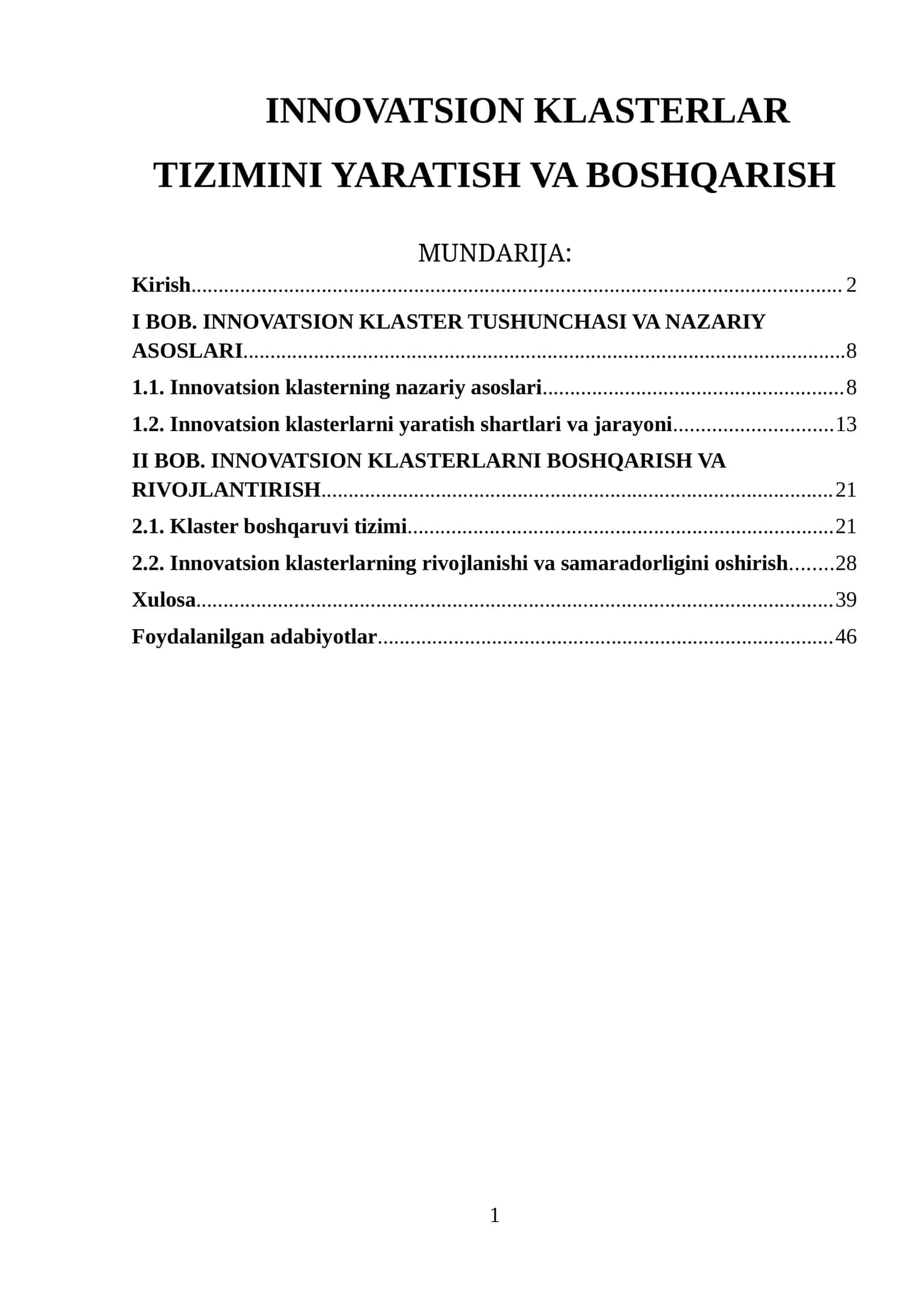 INNOVATSION KLASTERLAR TIZIMINI YARATISH VA BOSHQARISH 1