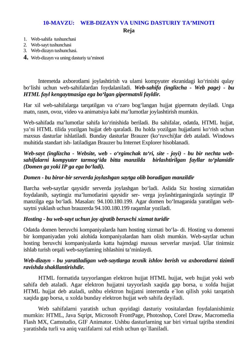 WEB-DIZAYN VA UNING DASTURIY TA’MINOTI 1
