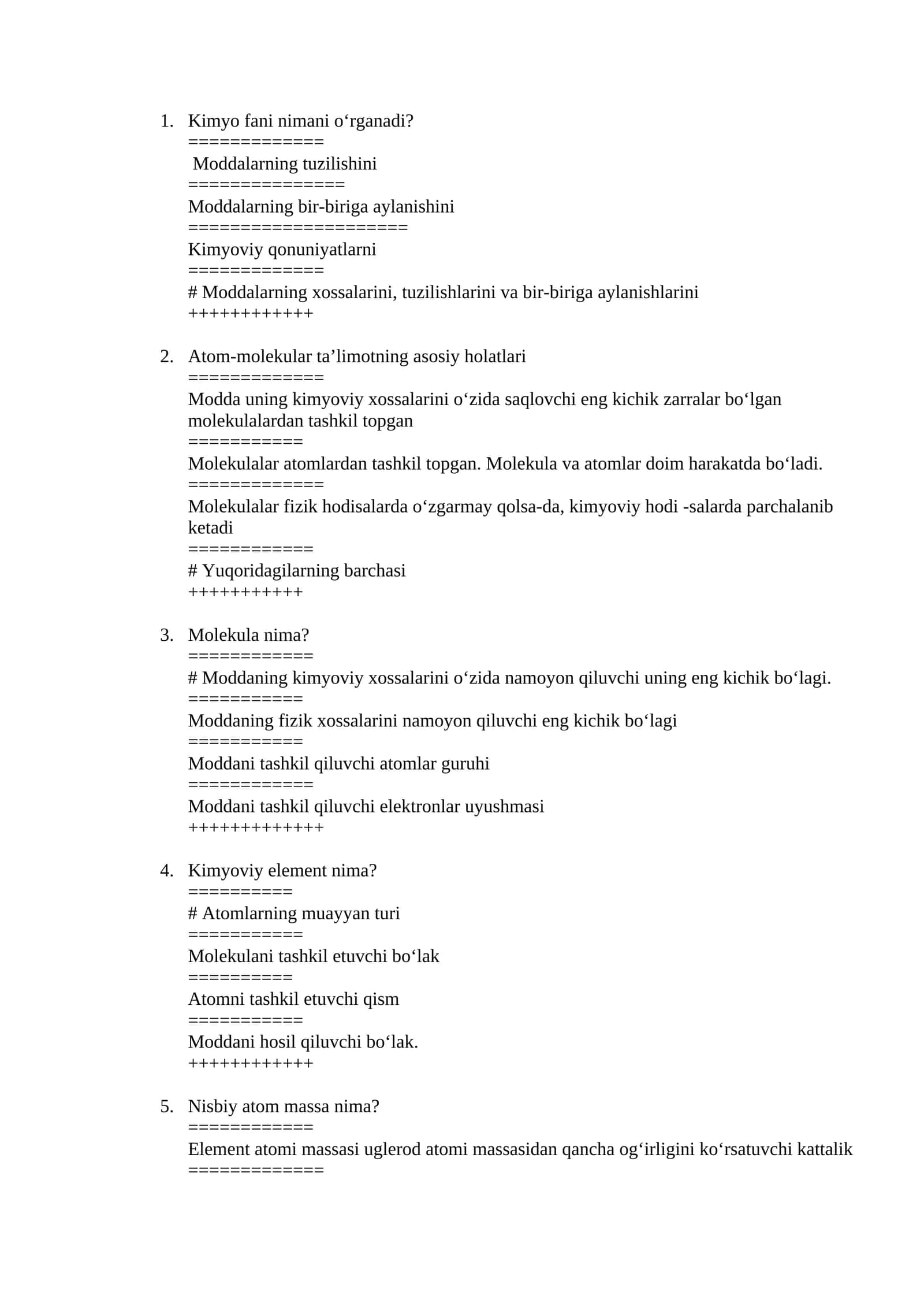 Kimyo fani nimani o‘rganadi? 1