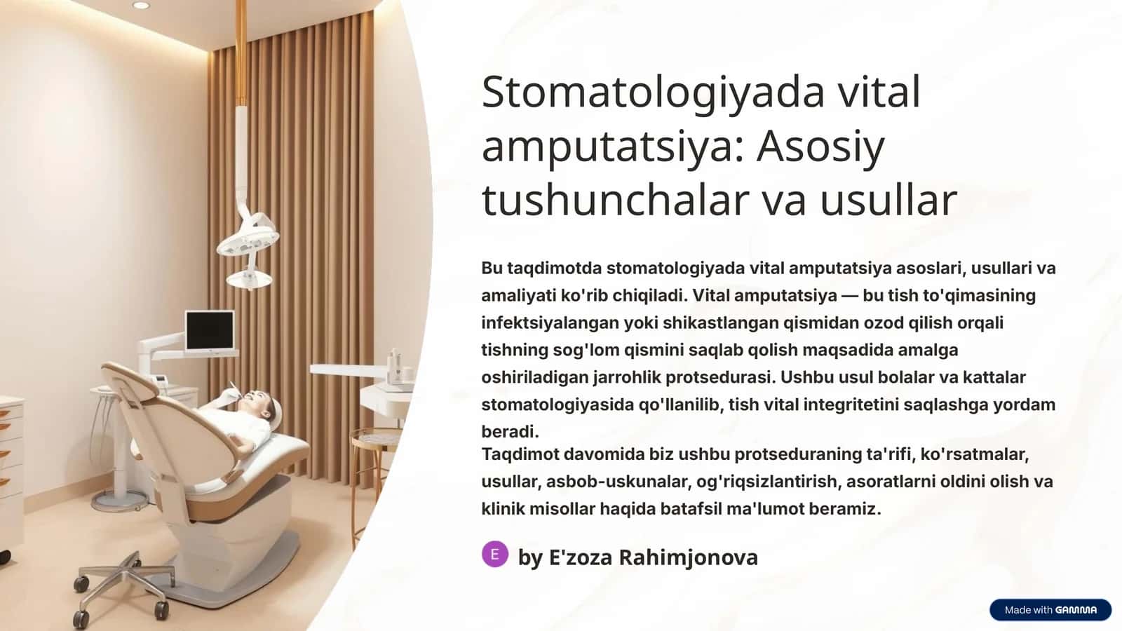Stomatologiyada vital amputatsiya: Asosiy tushunchalar va usullar 1