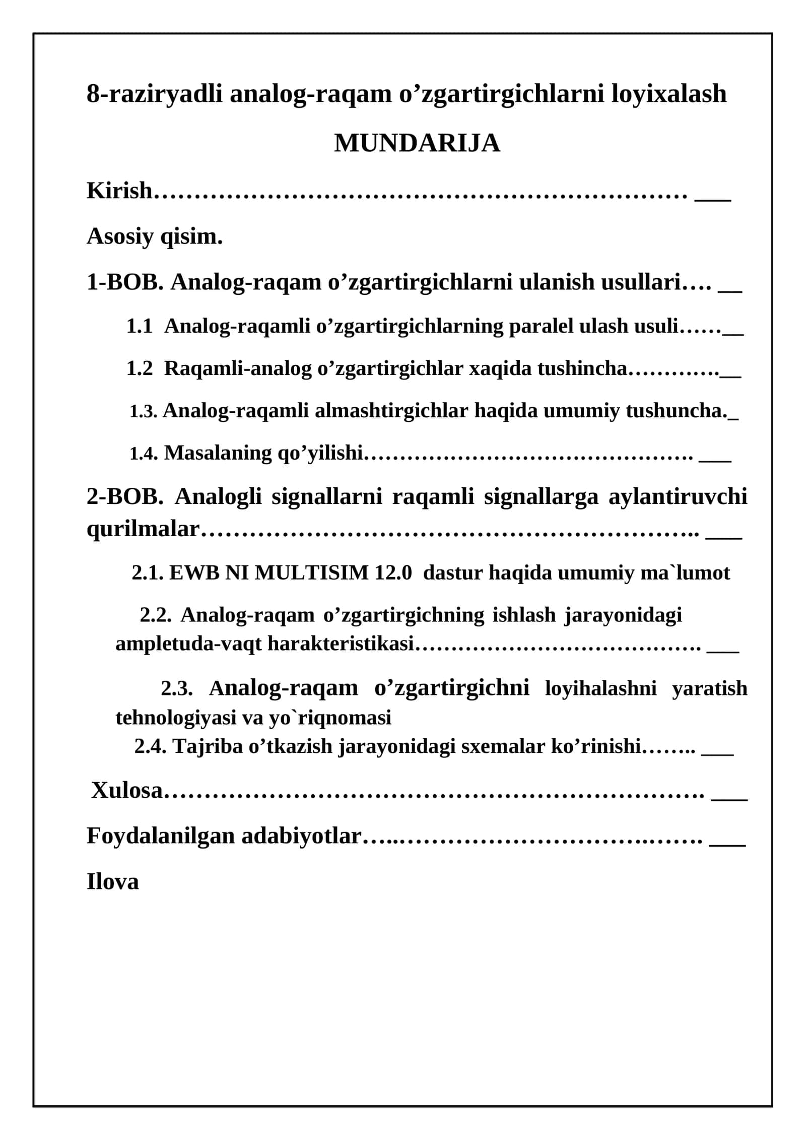 8-raziryadli analog-raqam o’zgartirgichlarni loyixalash 1