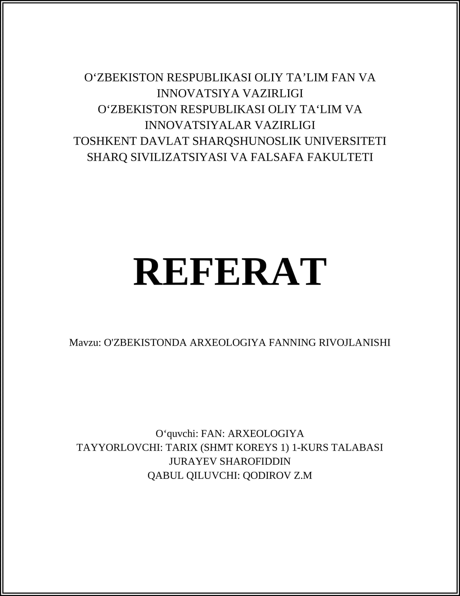 O'ZBEKISTONDA ARXEOLOGIYA FANNING RIVOJLANISHI 1
