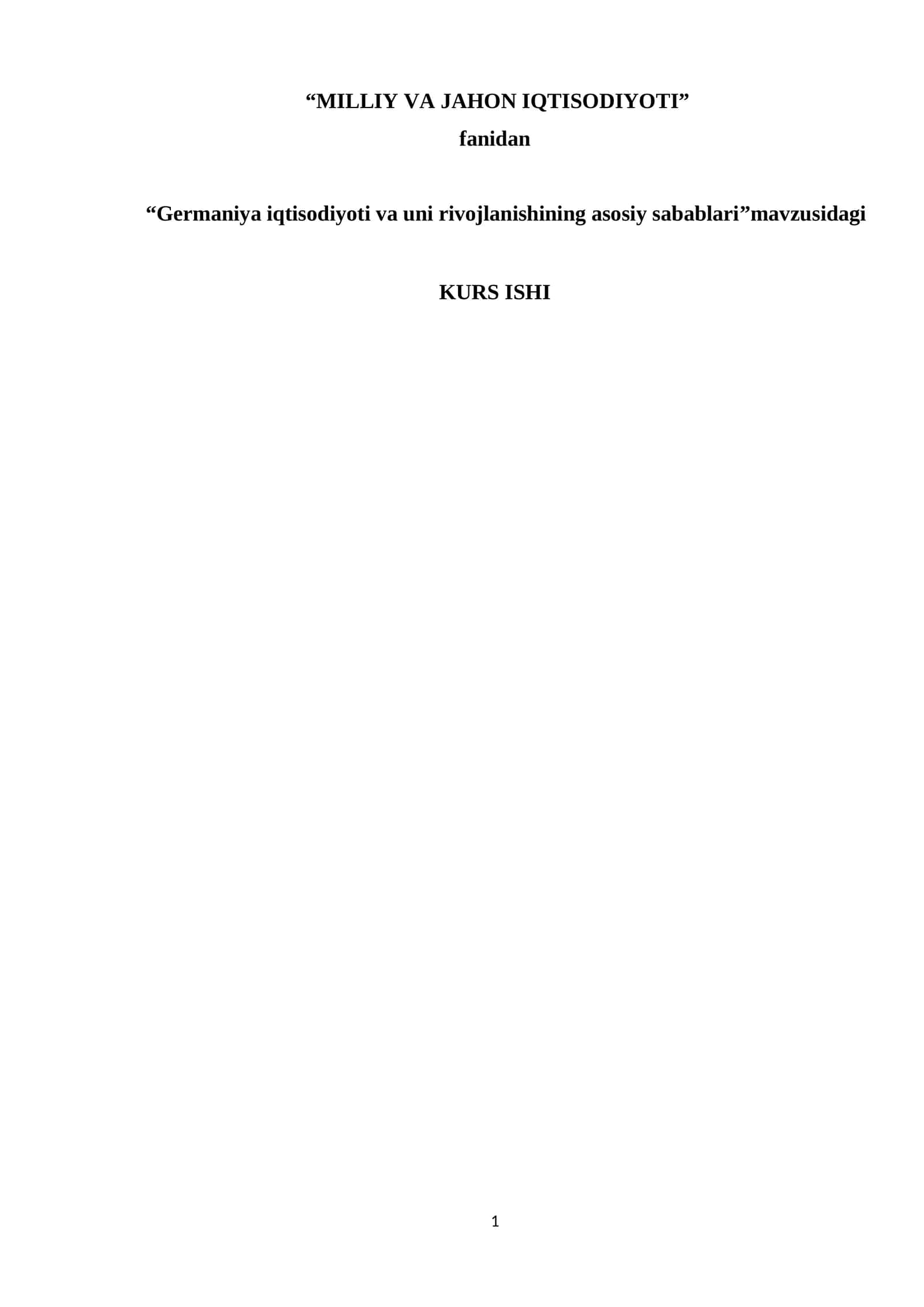 Germaniya iqtisodiyoti va uni rivojlanishining asosiy sabablari 1