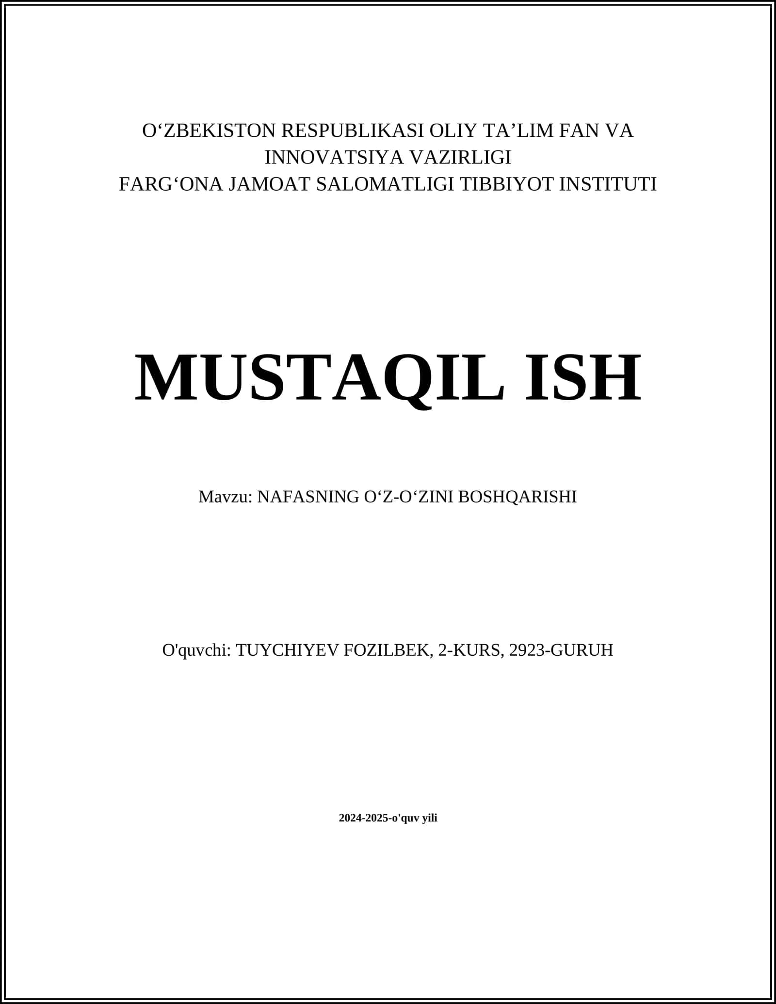 NAFASNING OʻZ-OʻZINI BOSHQARISHI 1