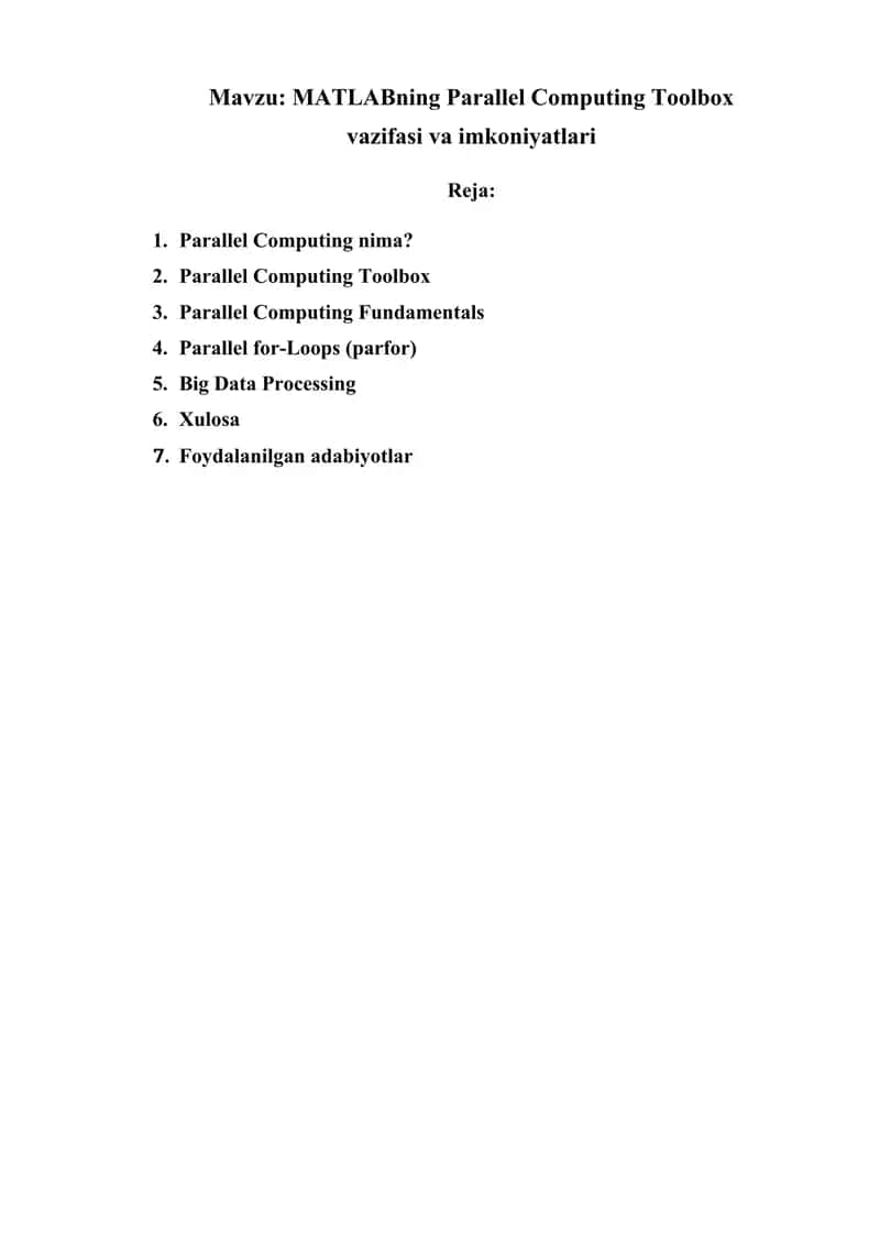 MATLABning Parallel Computing Toolbox vazifasi va imkoniyatlari 1