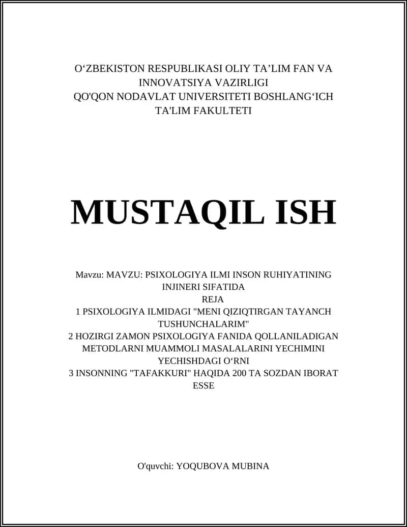 PSIXOLOGIYA ILMIDAGI "MENI QIZIQTIRGAN TAYANCH TUSHUNCHALARIM" 1