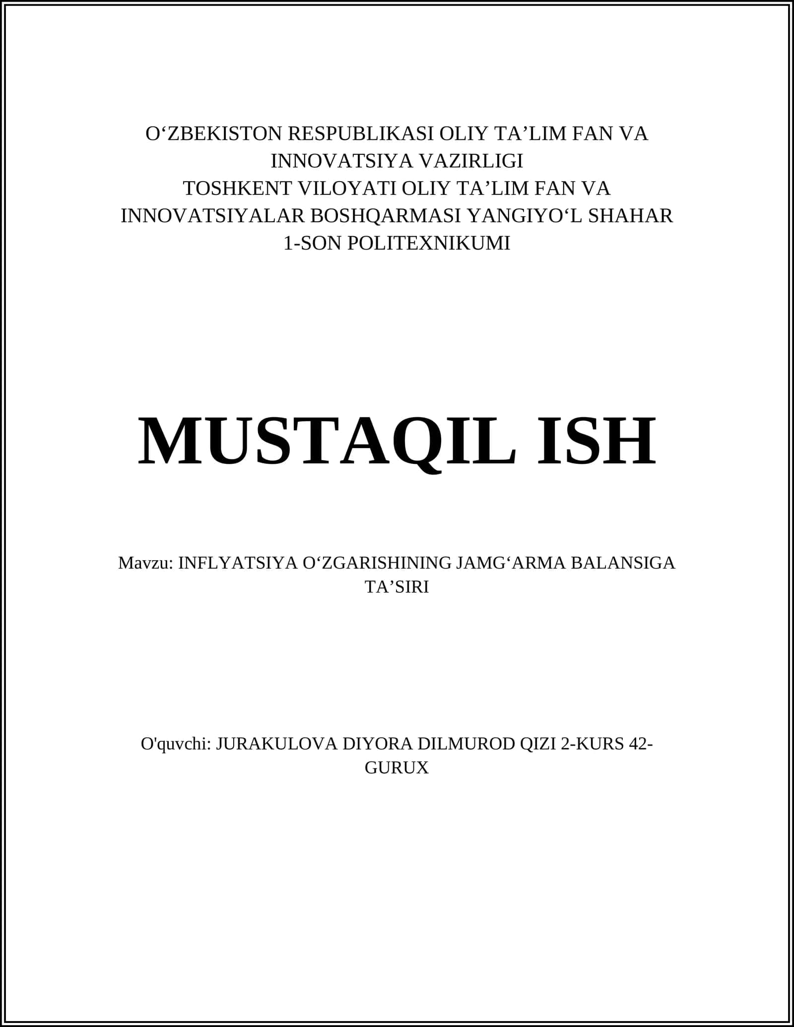 INFLYATSIYA OʻZGARISHINING JAMGʻARMA BALANSIGA TAʼSIRI 1