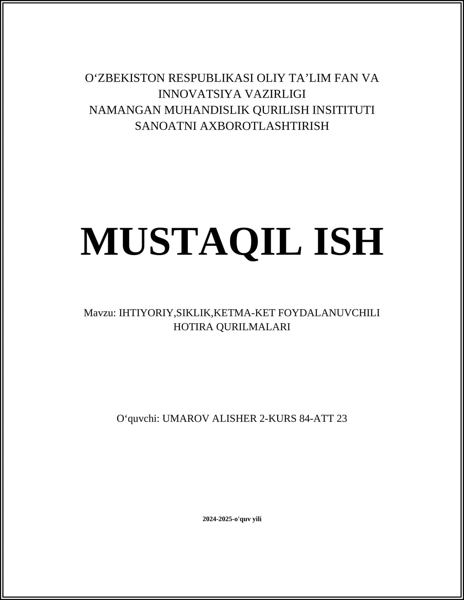IHTIYORIY,SIKLIK,KETMA-KET FOYDALANUVCHILI HOTIRA QURILMALARI 1