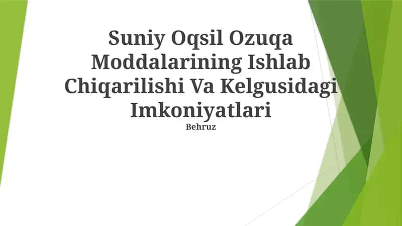 Suniy Oqsil Ozuqa Moddalarining Ishlab Chiqarilishi Va Kelgusidagi Imkoniyatlari 1