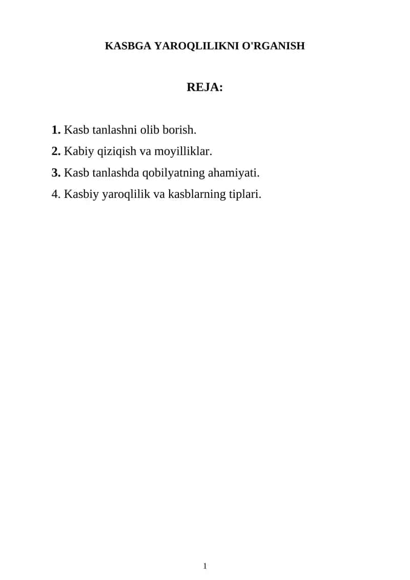 Kasbga Yaroqlilikni O'rganish 1