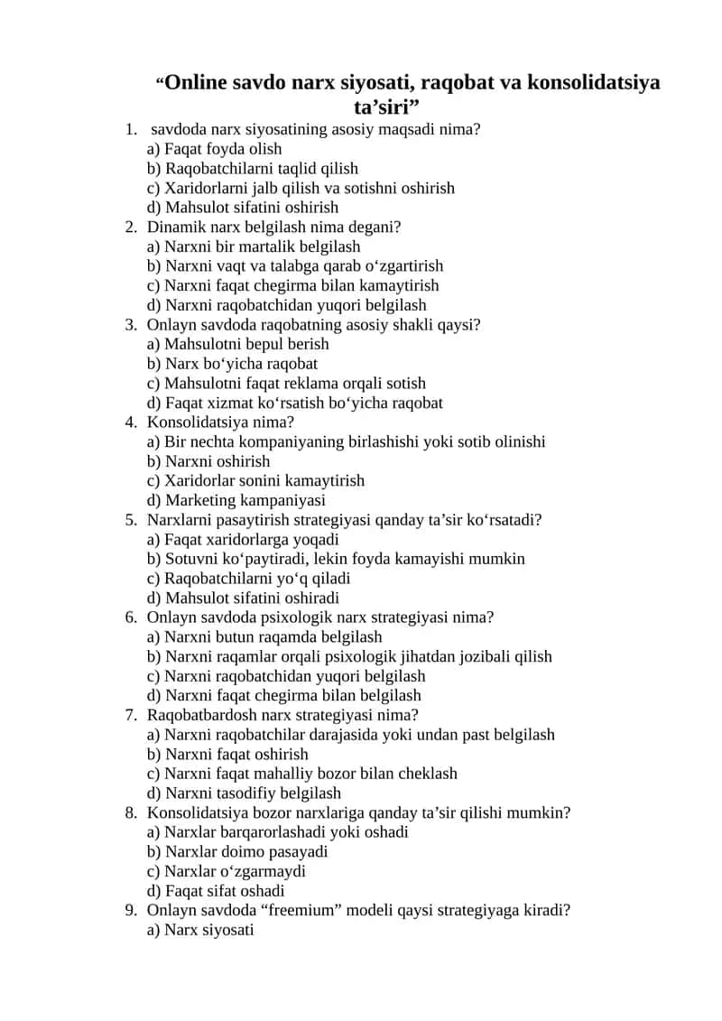Online savdo narx siyosati 1