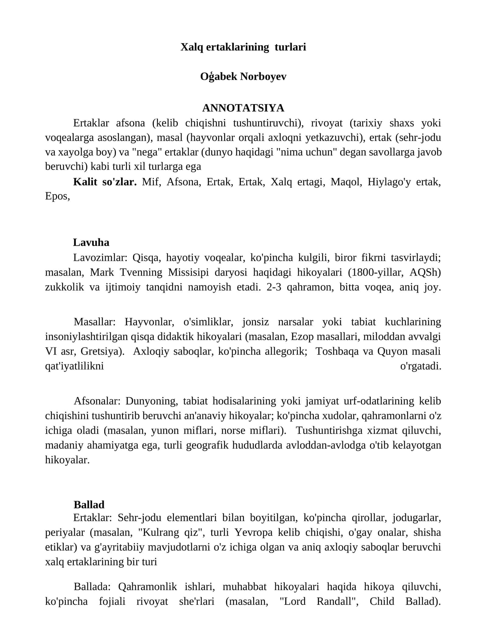 Xalq ertaklarining turlari 1