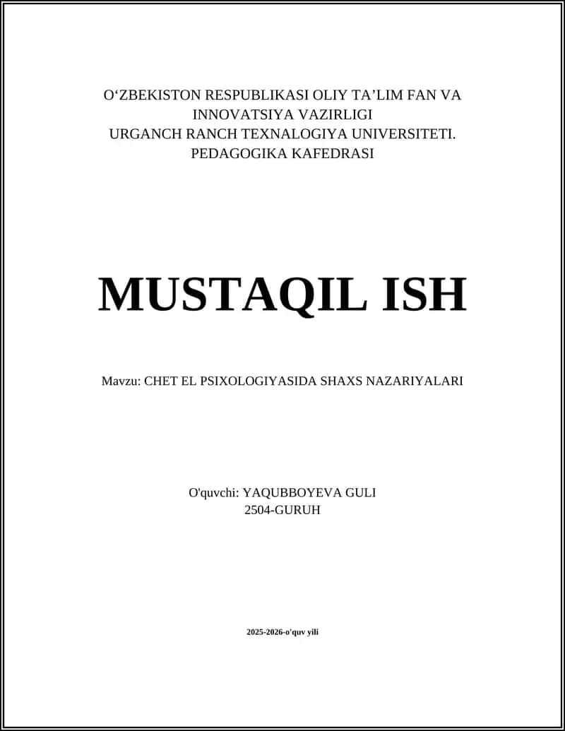 CHET EL PSIXOLOGIYASIDA SHAXS NAZARIYALARI 1