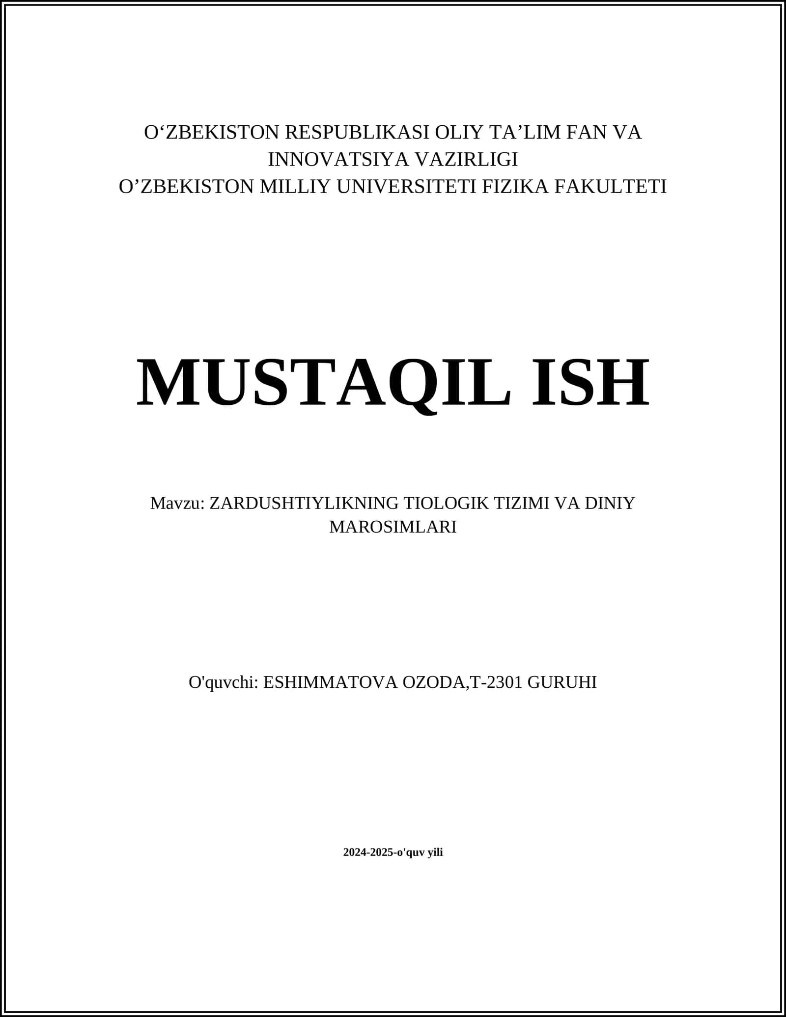 ZARDUSHTIYLIKNING TIOLOGIK TIZIMI VA DINIY MAROSIMLARI 1