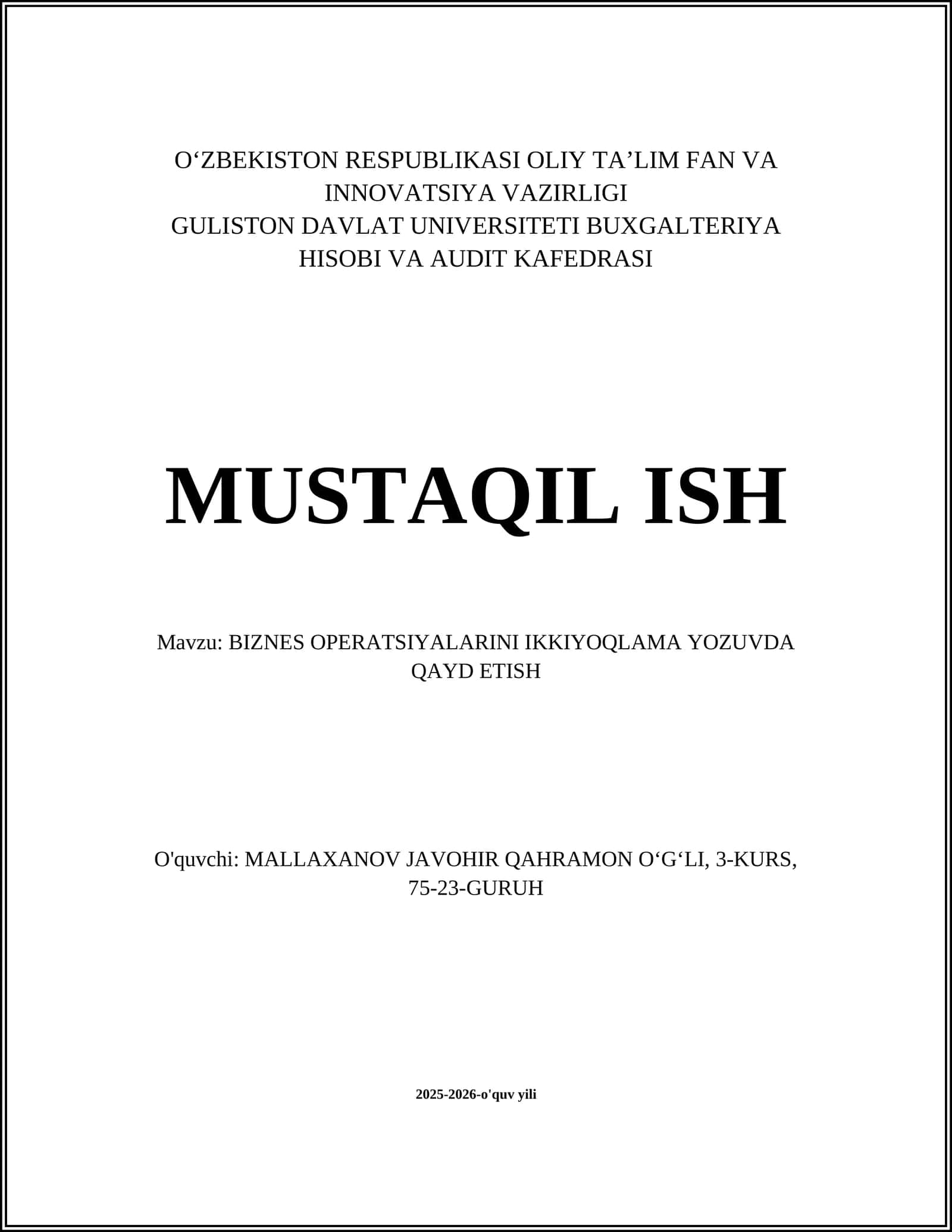 BIZNES OPERATSIYALARINI IKKIYOQLAMA YOZUVDA QAYD ETISH 1