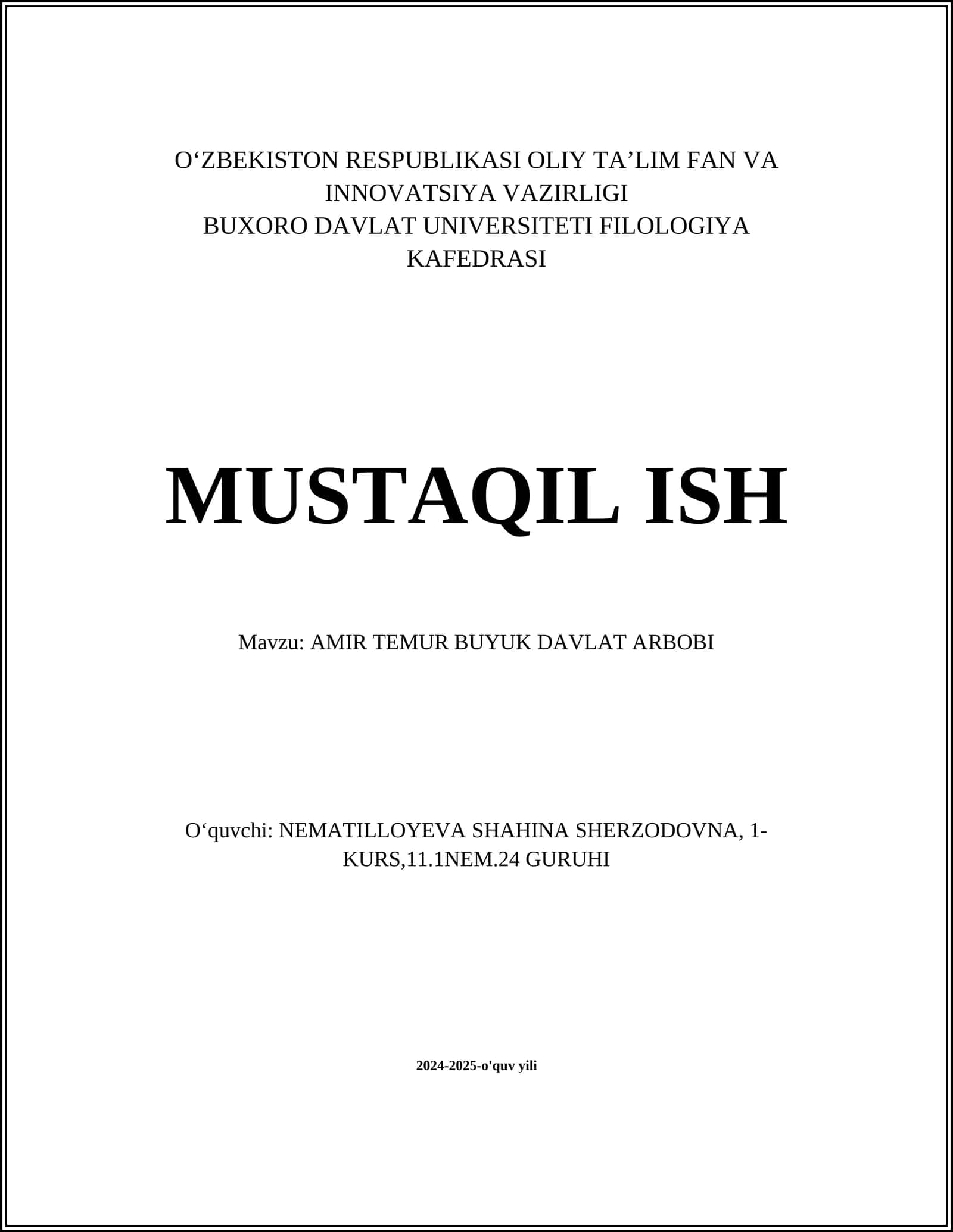 AMIR TEMUR BUYUK DAVLAT ARBOBI 1