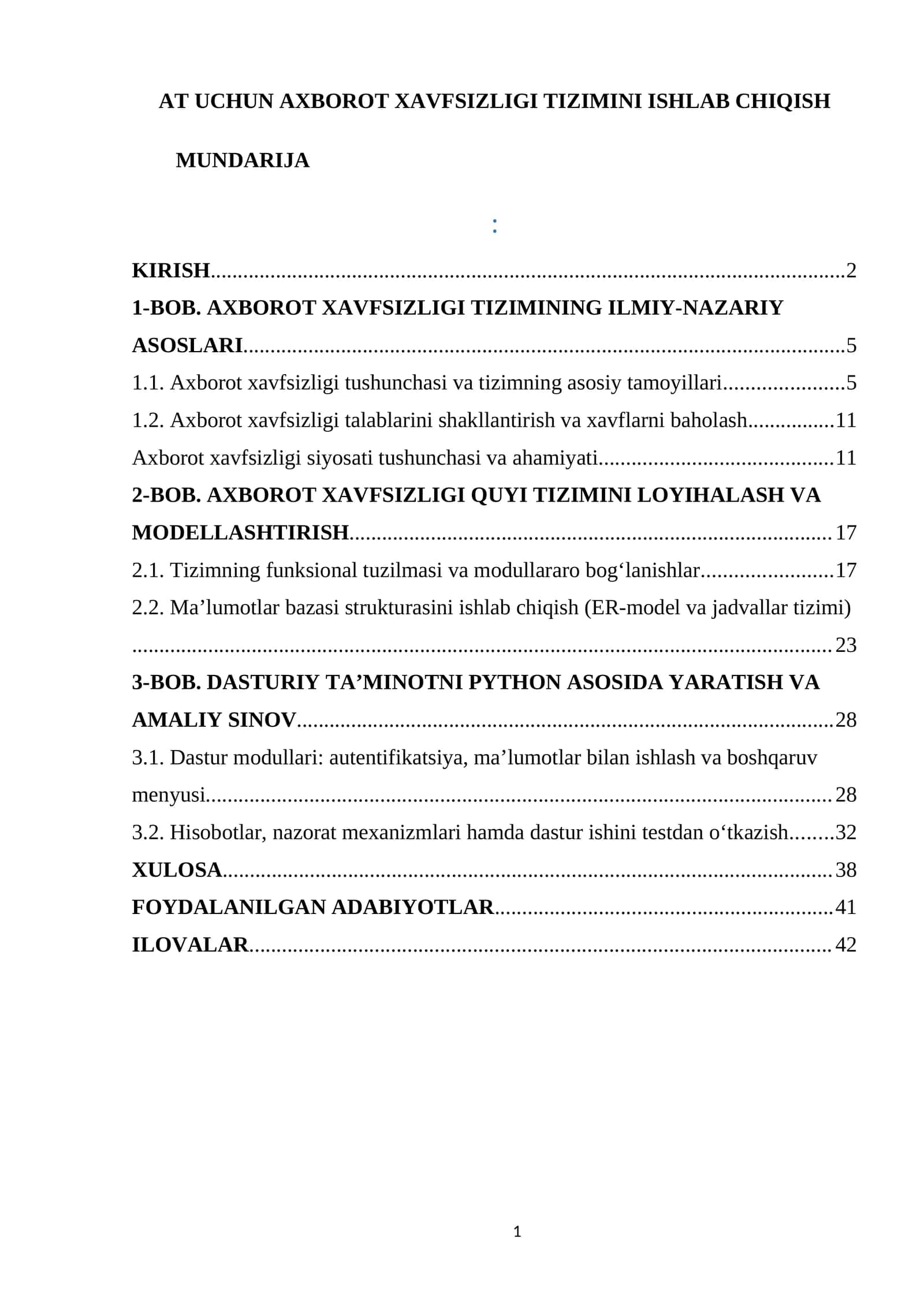 AXBOROT XAVFSIZLIGI TIZIMINI ISHLAB CHIQISH 1