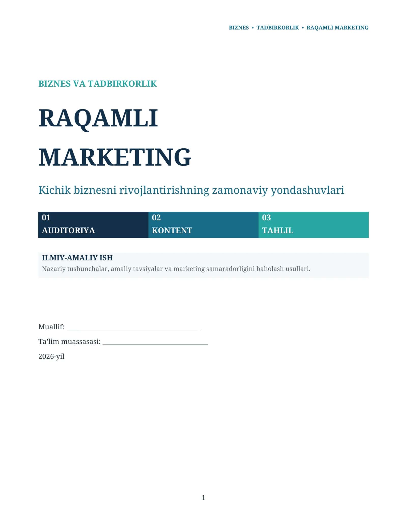 Raqamli marketing: kichik biznesni rivojlantirish 1