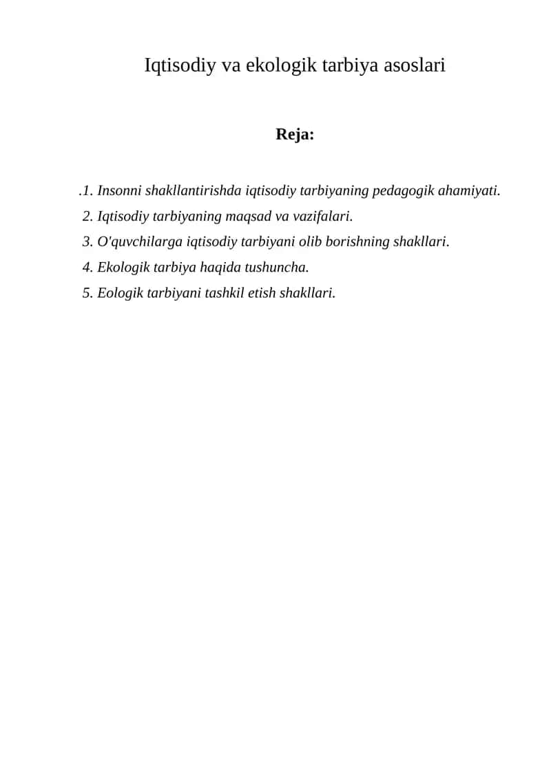 Iqtisodiy va ekologik tarbiya asoslari 1
