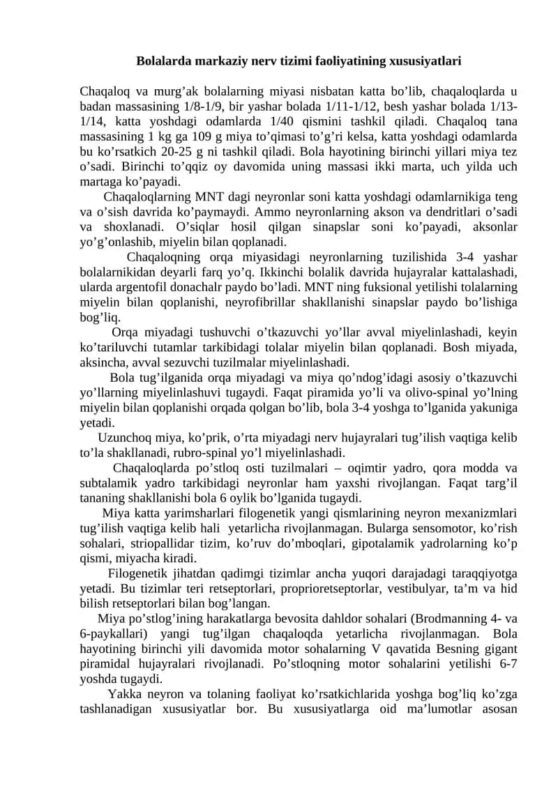 Chaqaloqlarining Markaziy Nerv Tizimi 1