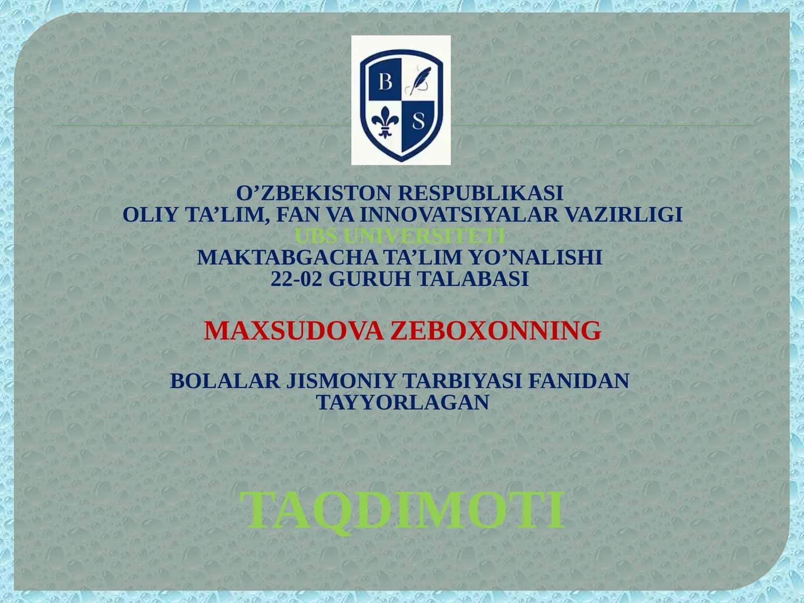 Bolalar Jismoniy Tarbiyasi 1