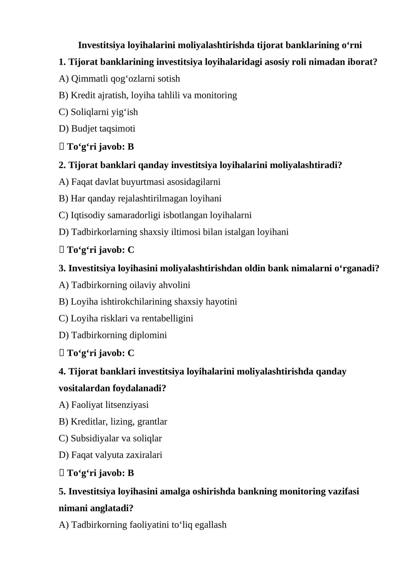 Tijorat banklarining investitsiya loyihalari 1