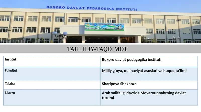 Arab xalifaligi davrida Movarounnahrning davlat tuzumi 1