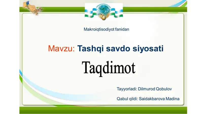 Tashqi Savdo Siyosati: O'zbekistonning Iqtisodiy Rivojlanishida Rol 1