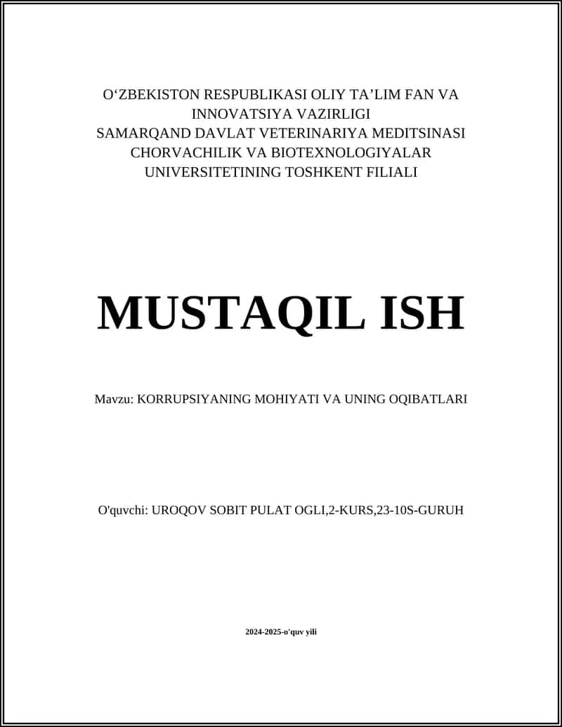 KORRUPSIYANING MOHIYATI VA UNING OQIBATLARI 1