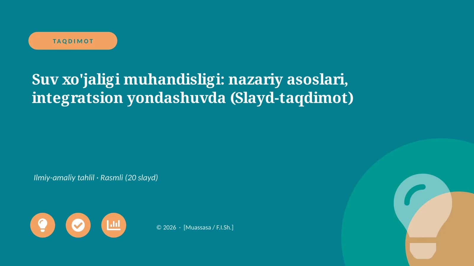 Suv xo'jaligi muhandisligi: nazariy asoslari, integratsion yondashuvda (Slayd-taqdimot) 1
