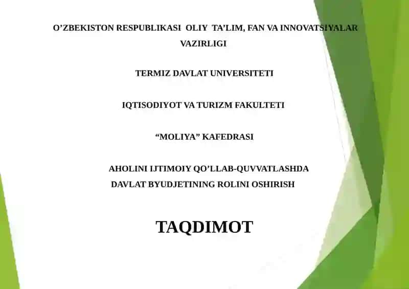 AHOLINI IJTIMOIY QO’LLAB-QUVVATLASHDA DAVLAT BYUDJETINING ROLINI OSHIRISH