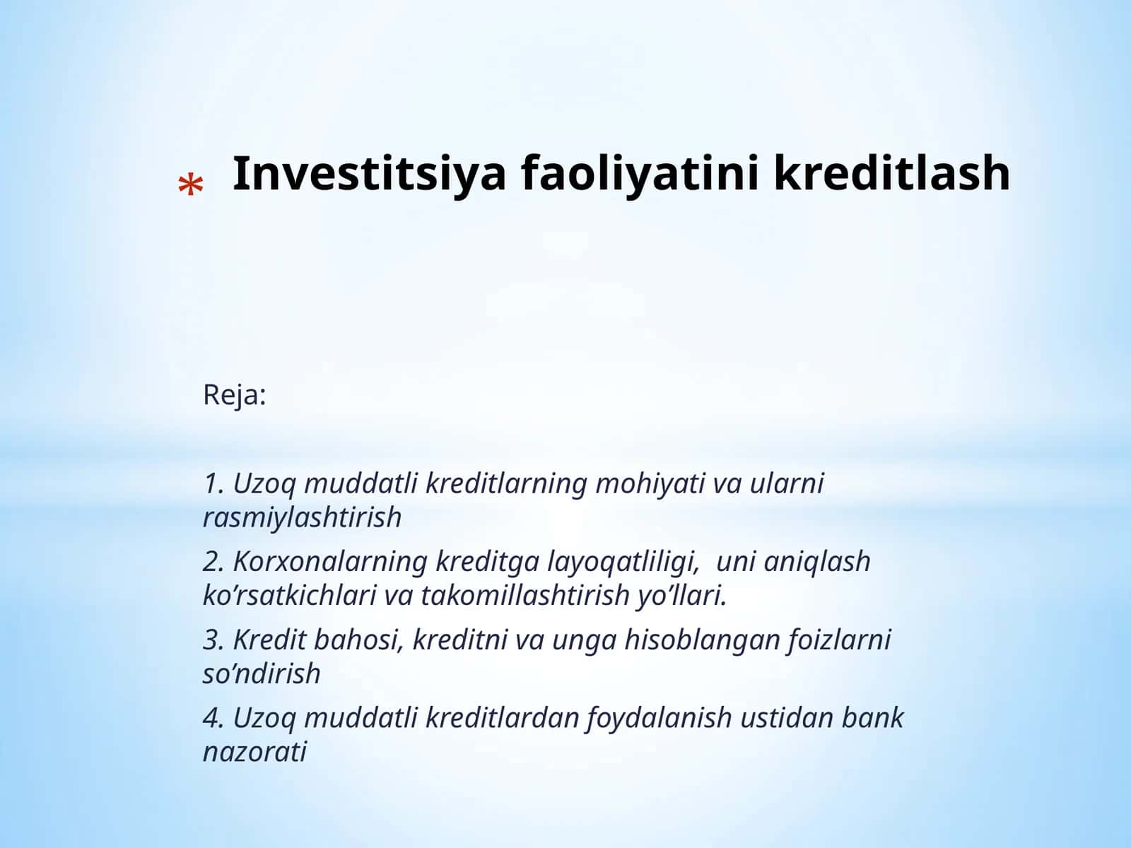 Investitsiya faoliyatini kreditlash 1