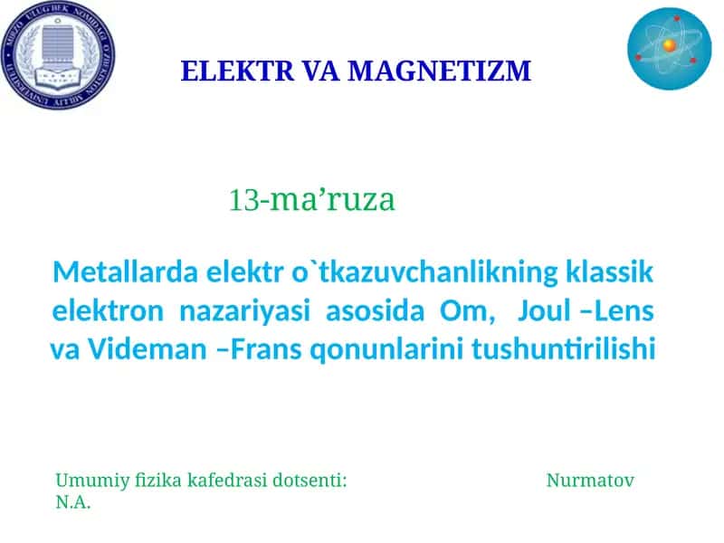 ELEKTR VA MAGNETIZM 1