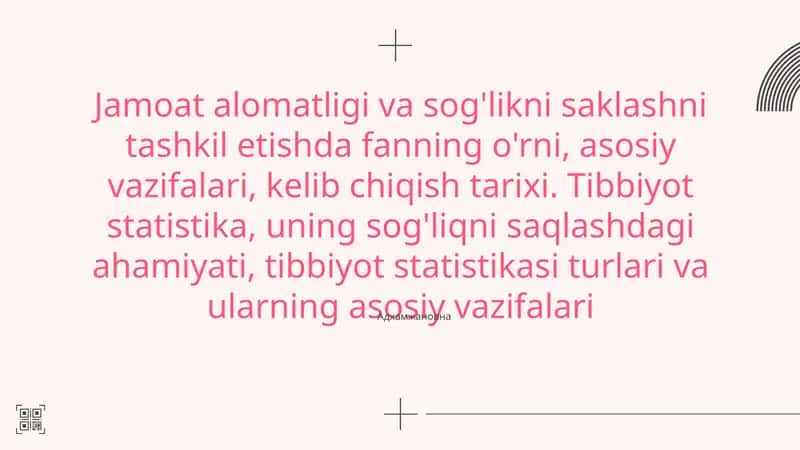 Tibbiyot statistikasi va sog'liqni saqlash vazifalari 1