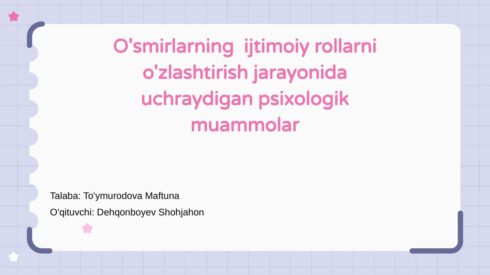 O'smirlarning ijtimoiy rollarni o'zlashtirish jarayonida uchraydigan psixologik muammolar 1